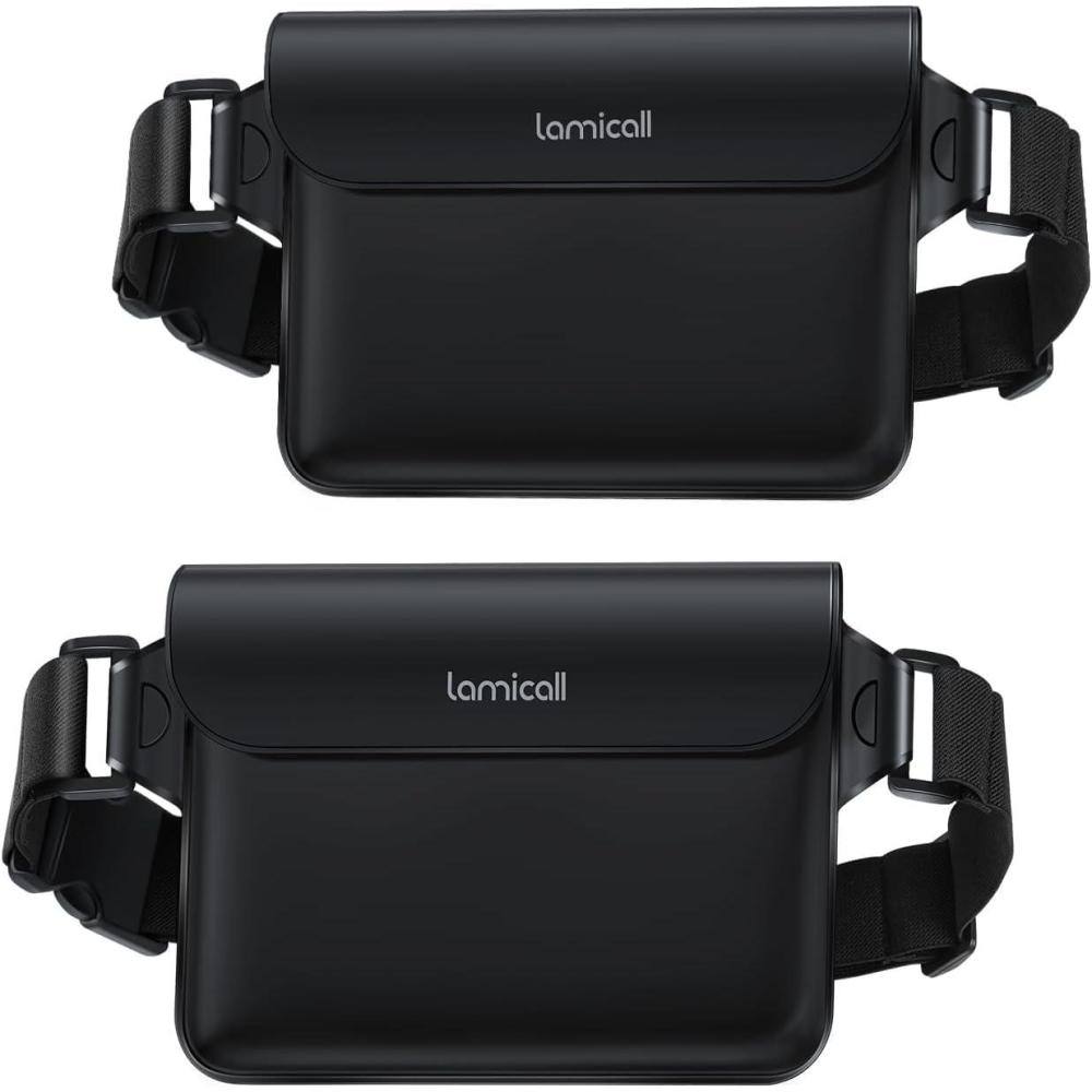 imageLamicall 2Pack Waterproof Fanny Packs Dry Bag Pouch  Elastic Waist Strap Phone Waterproof Waist Pouch Dry Bag Beach Kayaking Swimming Cruise Essentials 87 for iPhone 16 15 14 13 Pro MaxBlack