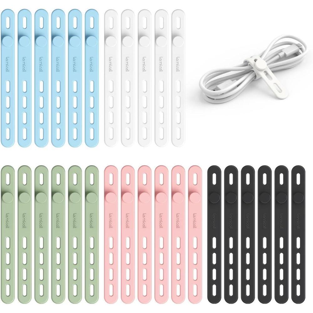 imageLamicall 30Pack Silicone Cable Ties Cord Organizer Multi Color Elastic Cable Management Wraps Home Decor Organizer Ties Accessories for Phone Charger Electrical Cord Chritsmas Travel Essentials30Pack