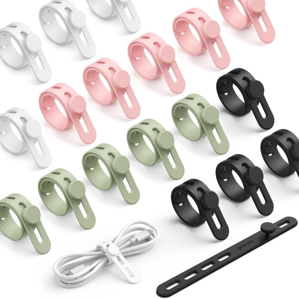 imageLamicall 30Pack Silicone Cable Ties Cord Organizer Multi Color Elastic Cable Management Wraps Home Decor Organizer Ties Accessories for Phone Charger Electrical Cord Chritsmas Travel Essentials20Pack