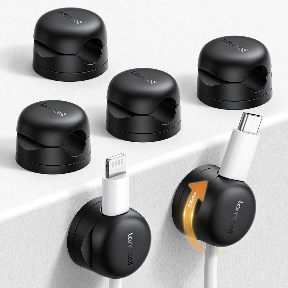 imageLamicall 6Pack 3in1 Cord Spring Clip Holder  Small Clips for Desk Cable Organizer Adhesive Adjustable Cable Holder for Charger Wire USB Cord Office Car Cord Management Desk Accessories6Pack