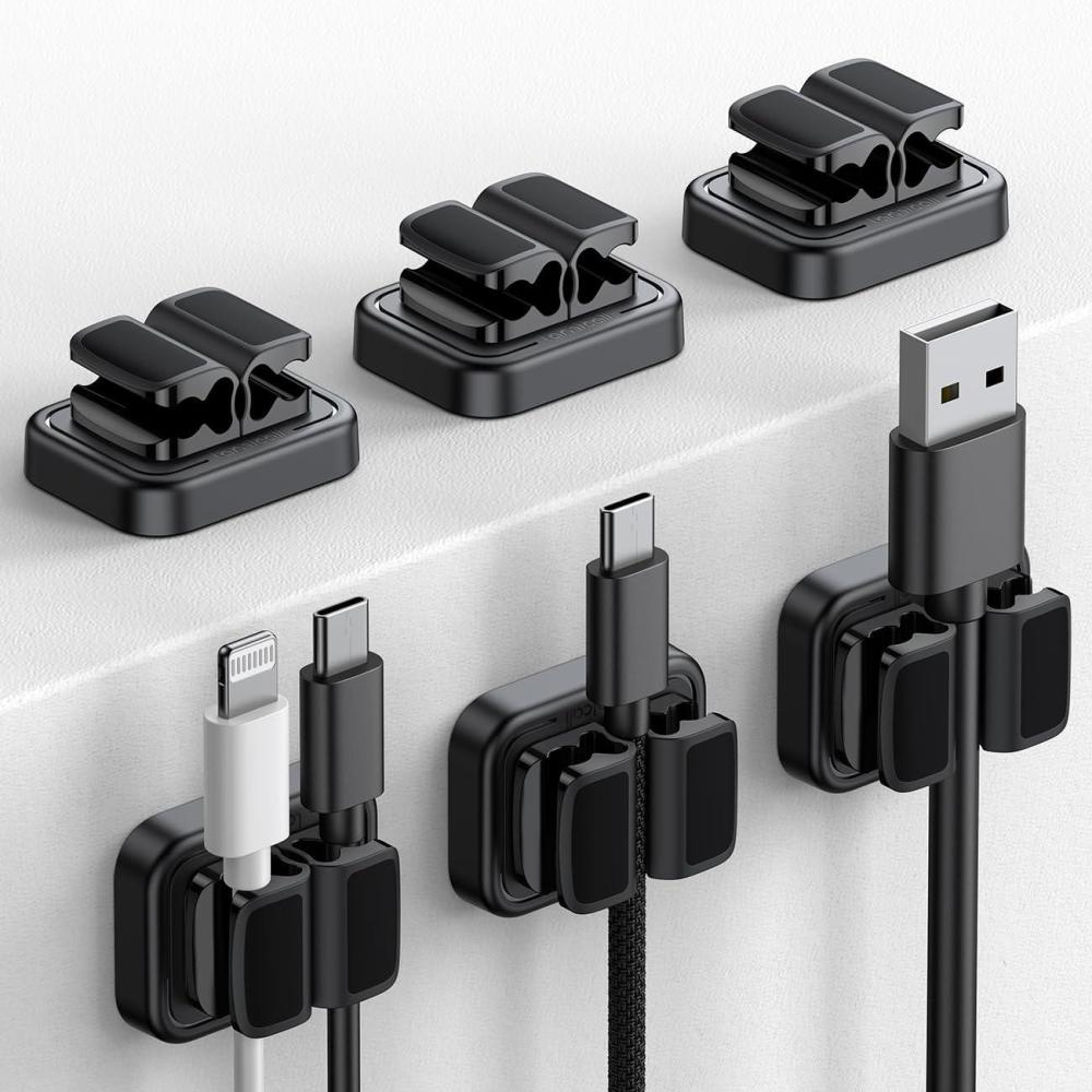 imageLamicall 6Pack 3in1 Cord Spring Clip Holder  Small Clips for Desk Cable Organizer Adhesive Adjustable Cable Holder for Charger Wire USB Cord Office Car Cord Management Desk Accessories6Pack  3Slot