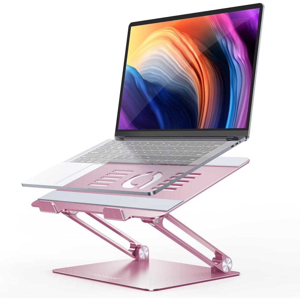 imageLamicall Adjustable Laptop Stand Portable Laptop Riser Aluminum Laptop Stand for Desk Foldable Ergonomic Computer Notebook Stand Holder for MacBook Air Pro Dell XPS HP 10173 Silver4Pink