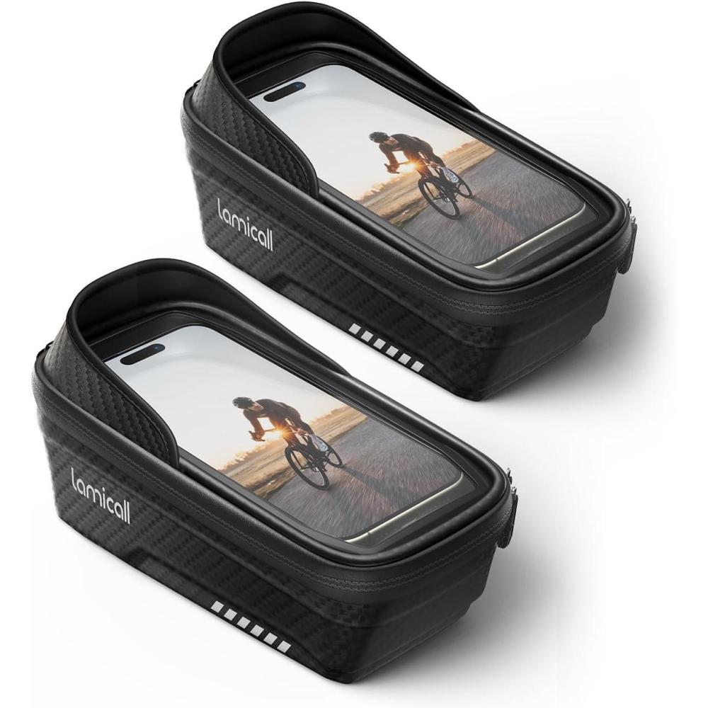 imageLamicall Bike Frame Bag Waterproof 1s Release 2 in 1 Bike Phone Mount Holder Bicycle Top Tube Bag Cycling Pouch with Rain Cover Bikes Accessories for Phones Under 7Medium2 Pack