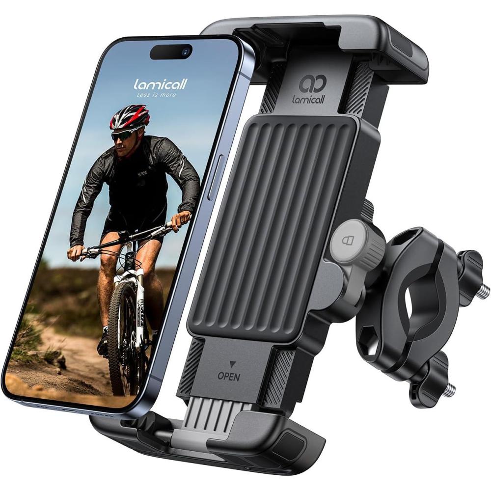 imageLamicall Bike Motorcycle Phone Mount 1s Quick Lock Bike Cell Phone Holder Clip Bicycle Scooter Handlebar Clamp for iPhone Air 17 16 15 Pro Max Galaxy S25 S24 Ultra More 67 PhonesGray