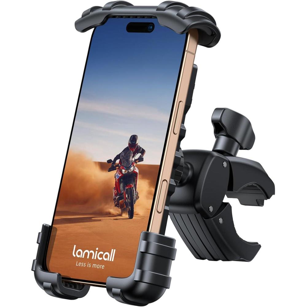 imageLamicall Bike Phone Holder Mount  Motorcycle Handlebar Phone Mount Clamp One Hand Operation ATV Scooter Phone Clip for iPhone Air 17 16 15 Pro Max  14 Plus S20 and 4768 Cellphone BlackBlack