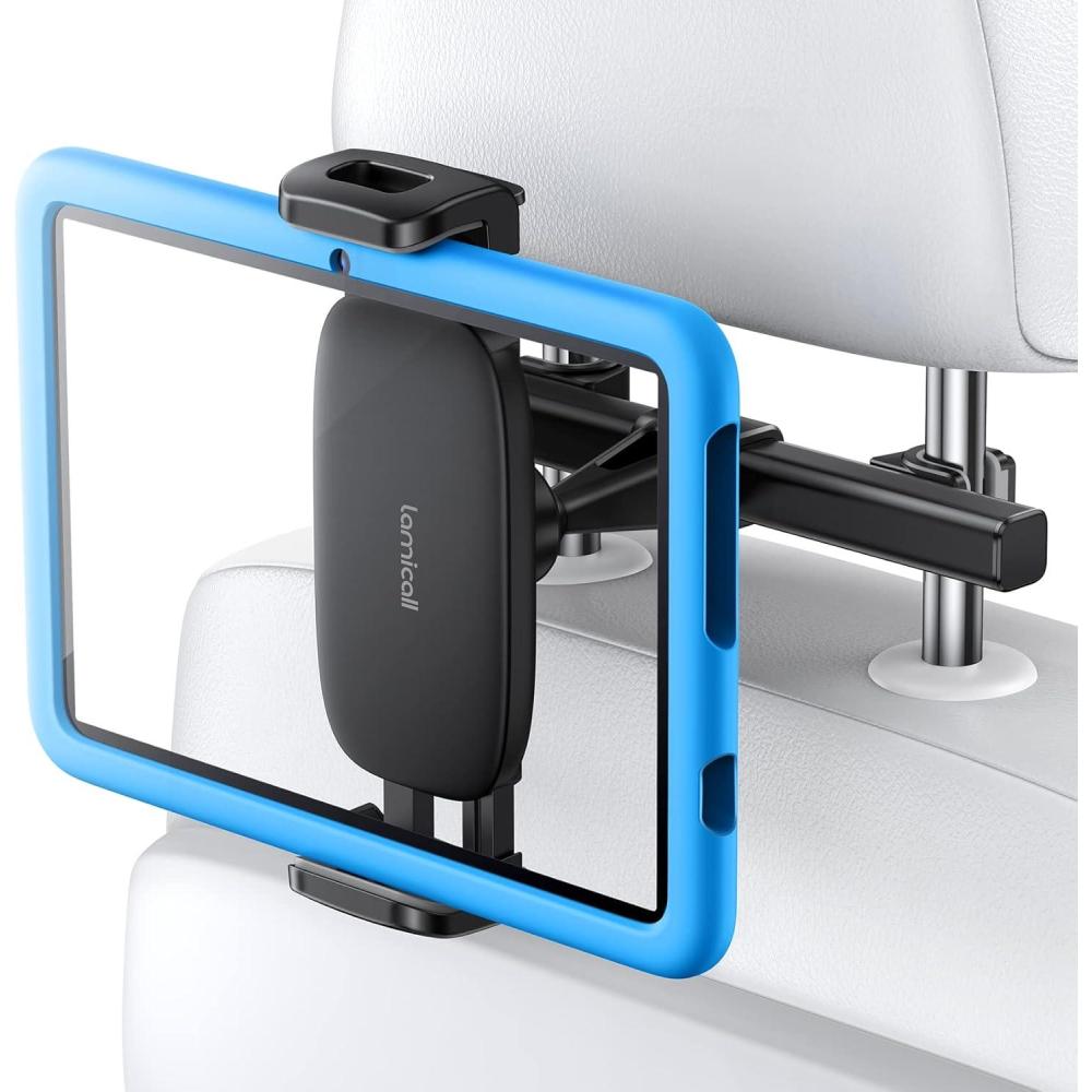 imageLamicall Car Tablet Mount Headrest Tablet Holder  Car Back Seat Travel Stand for Kids Compatible with iPad Pro Air Mini Galaxy Tab Fire HD 4713 Cell Phone Tablets and DevicesBlack
