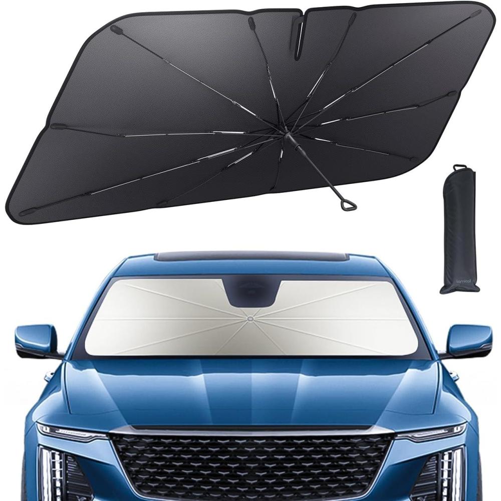 imageLamicall Car Windshield Sunshade Umbrella  5Layer UV Block 10Rib Fiberglass Frame for Heat Insulation 57x33 Front Window Interior Sun Protection for Medium Sedan SUV Windshield