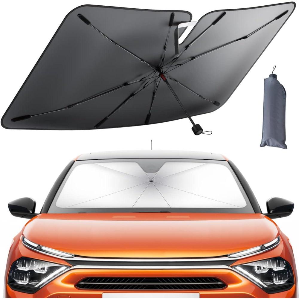 imageLamicall Car Windshield Sunshade Umbrella Foldable Car Windshield Sun Shade Cover 5 Layers UV Block Coating 52x31 Front Window Heat Insulation Protection for Auto Sedan SUV Windshield