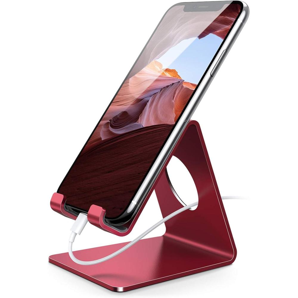 imageLamicall Cell Phone Stand Desk Phone Holder Cradle Compatible with Phone 12 Mini 11 Pro Xs Max XR X 8 7 6 Plus SE All Smartphones Charging Dock Office Desktop Accessories Silverdred