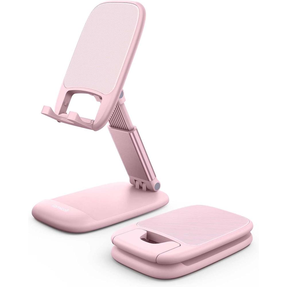 imageLamicall Cell Phone Stand for Desk Height Adjustable Foldable Mobile Phone Holder Portable Stand for iPhone 17 16 15 14 13 12 11 Pro Max Plus Air Galaxy S25 S24 Telephone Office AccessoriesPink