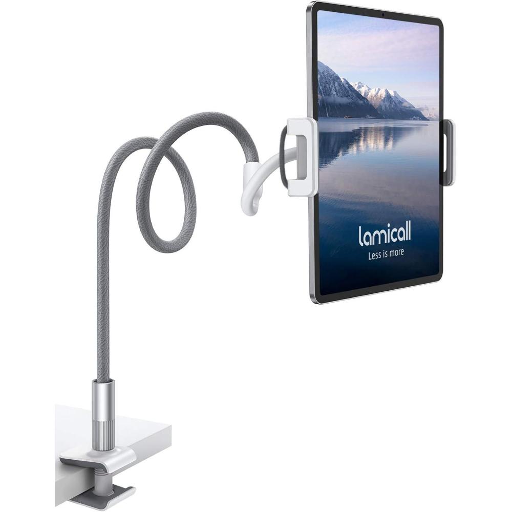 imageLamicall Gooseneck Tablet Holder Tablet Stand Flexible Arm Clip Tablet Mount Compatible with iPad mini Pro Air Kindle Switch Galaxy Tabs More 47105 Devices GrayGray