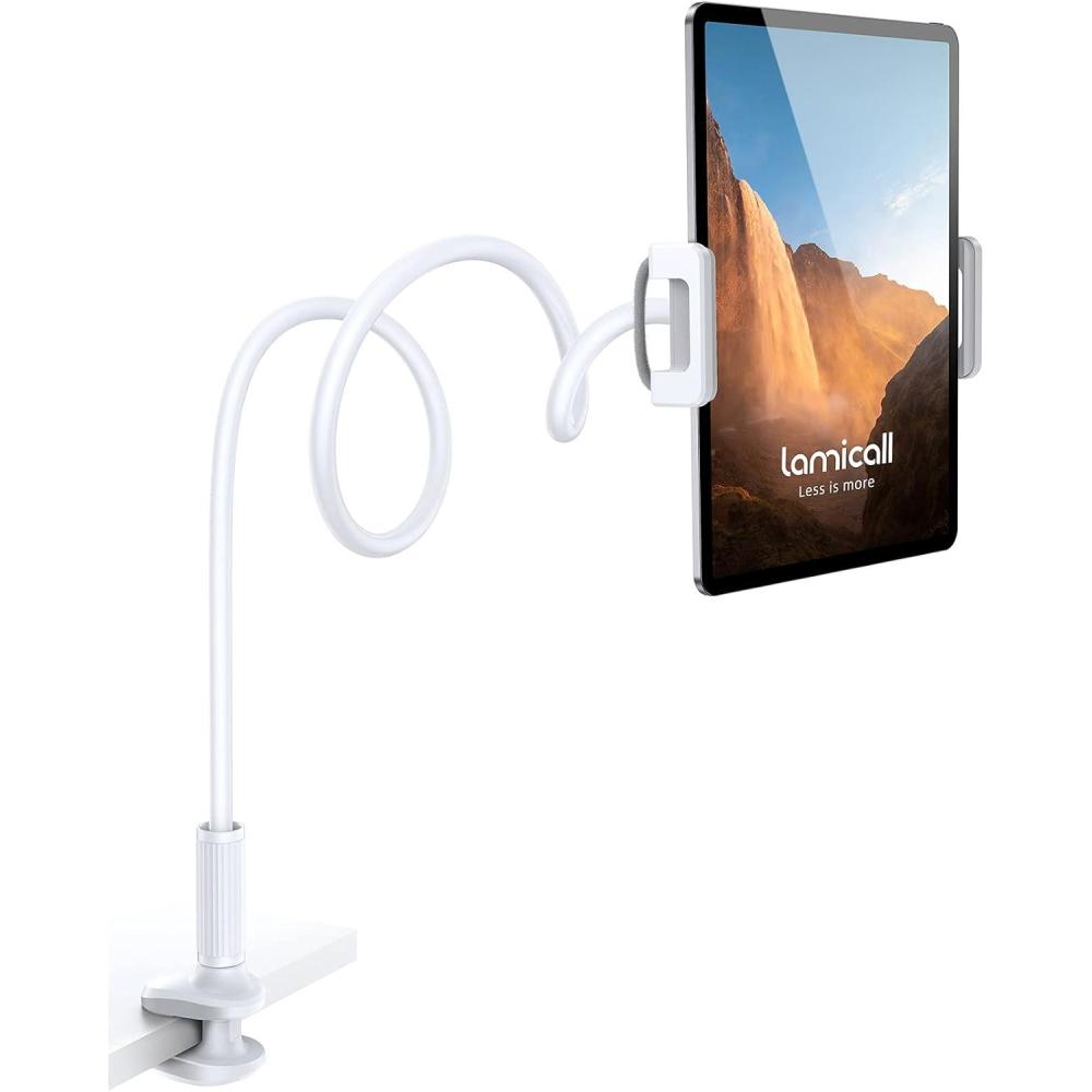imageLamicall Gooseneck Tablet Mount Holder for Bed Flexible Tablet Arm Clamp for Bed Compatible with Pad Mini 79 Air 97 Pro 105 Kindle Switch Galaxy Tabs More 4711 Device BlackWhite