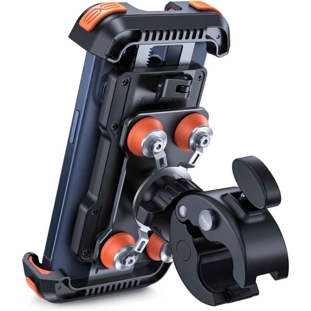 imageLamicall Motorcycle Phone Mount Holder Dual Vibration Dampener Upgrade Handlebar Clip Motorcycle Cell Phone Holder Bike Phone Mount Fit iPhone 16151413 Pro Max 4767 Phones BlackOrange