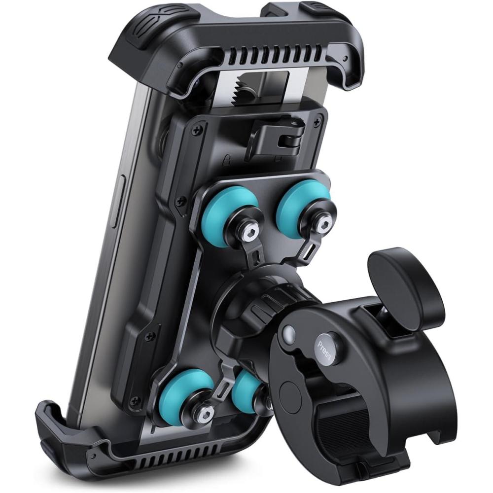imageLamicall Motorcycle Phone Mount Holder Dual Vibration Dampener Upgrade Handlebar Clip Motorcycle Cell Phone Holder Bike Phone Mount Fit iPhone 16151413 Pro Max 4767 Phones BlackBlue