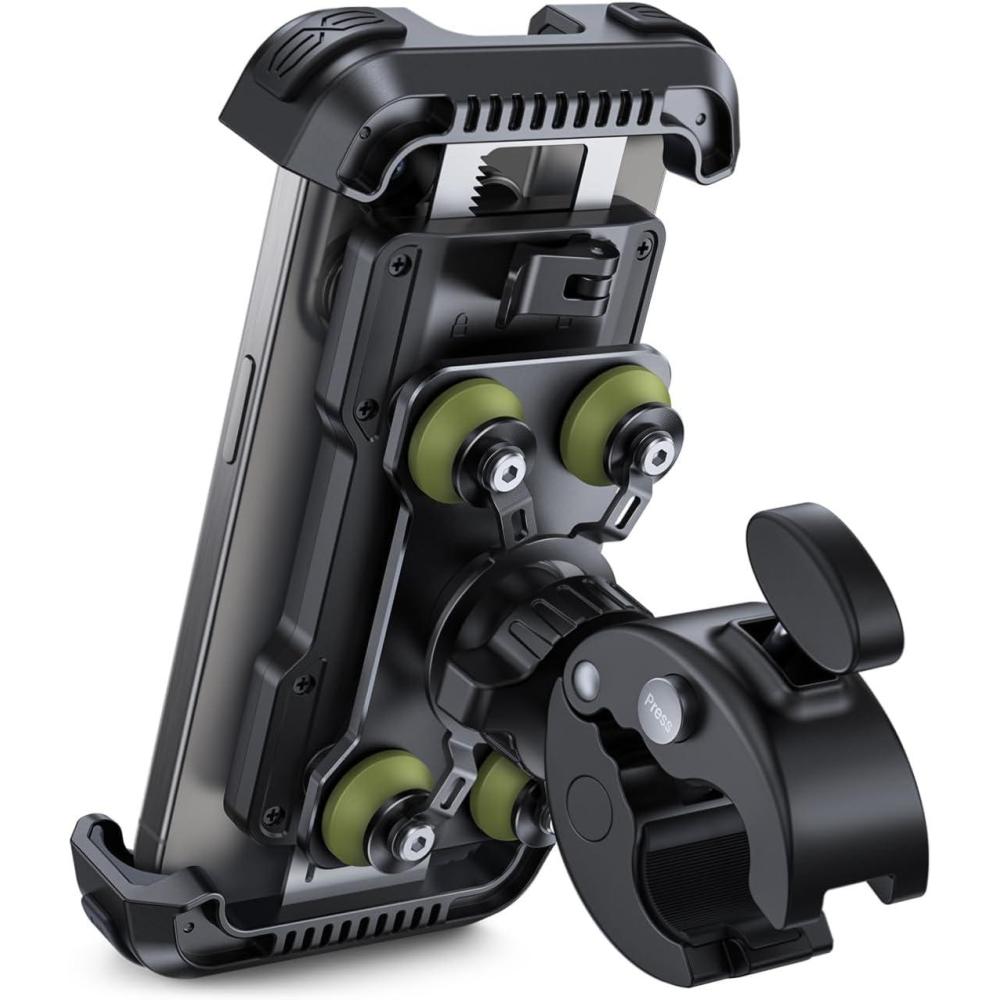 imageLamicall Motorcycle Phone Mount Holder Dual Vibration Dampener Upgrade Handlebar Clip Motorcycle Cell Phone Holder Bike Phone Mount Fit iPhone 16151413 Pro Max 4767 Phones BlackGreen