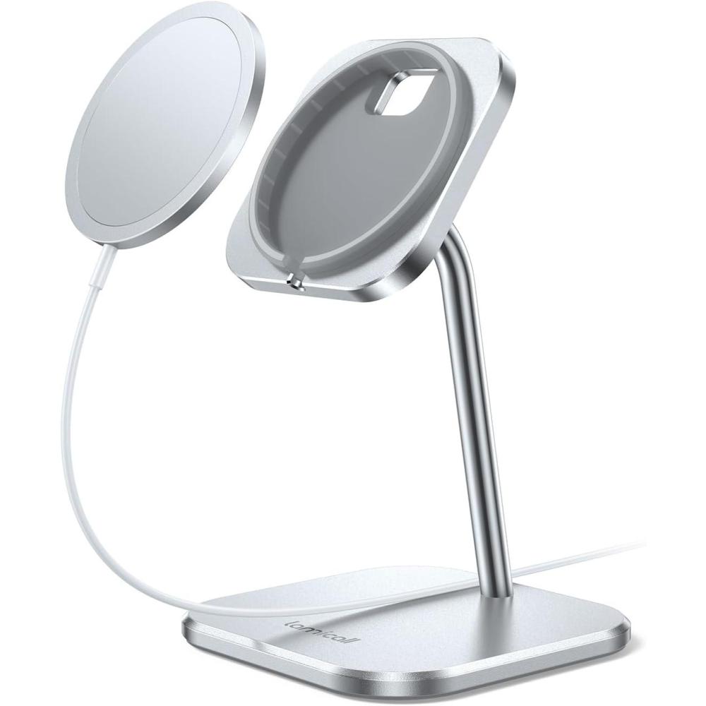imageLamicall Phone Stand for Apple 15W MagSafe Charger  Charger Not Included 360 Rotation Adjustable Aluminum Charging Holder Dock for Desk Compatible with iPhone 17 16 15 14 Air Pro Pro Max Plusfor 25W Charger New Version