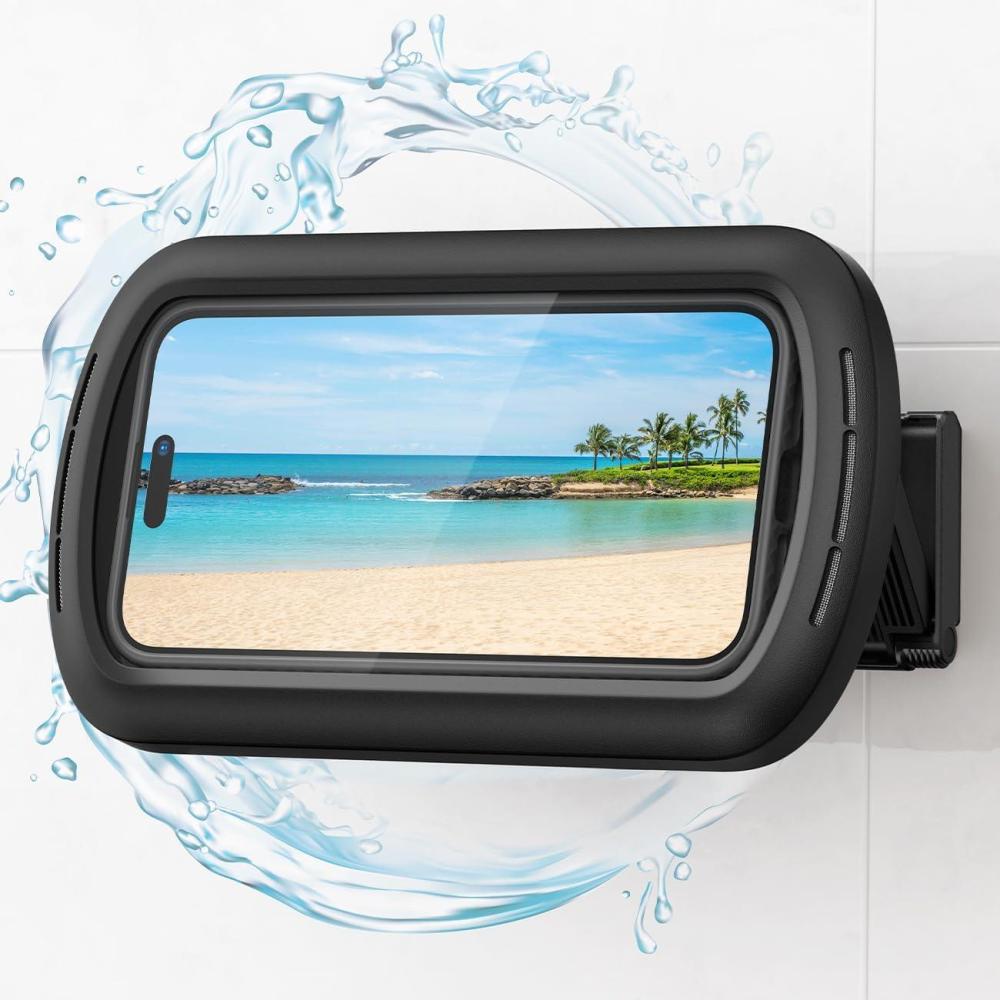 imageLamicall Shower Phone Case Holder Waterproof  Bigger Size for More Phone47 Clearer Sound Shower Bathroom Bathtub Accessories IPX6 Waterproof Wall Mount for iPhone 16 Pro Max S25 UltraClassic Black