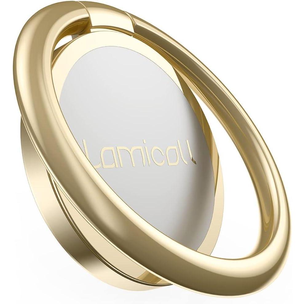 imageLamicall Silver Cell Phone Ring Finger Stand  Phone Ring Grip Holder Kickstand Metal Grip Hook Work with Magnetic Car Mount Compatible with iPhone 16 15 Pro Max Plus XR Smartphone AccessoriesGold