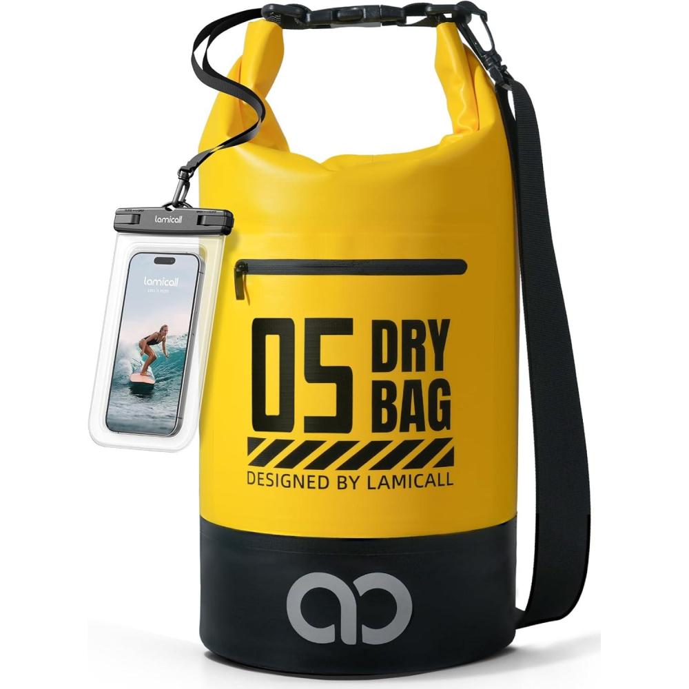 imageLamicall Small Dry Bag Waterproof Bag Durable amp Floating 5L10L20L30L40L Water Proof Bag with Waterproof Phone Pouch Keeps Gear Dry Sack for Kayak Swim Boat Paddle Boarding Hiking FishingLemon Yellow