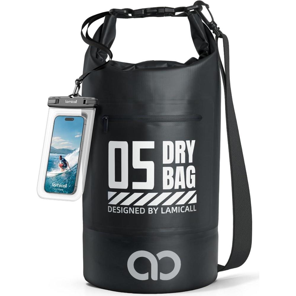 imageLamicall Small Dry Bag Waterproof Bag Durable amp Floating 5L10L20L30L40L Water Proof Bag with Waterproof Phone Pouch Keeps Gear Dry Sack for Kayak Swim Boat Paddle Boarding Hiking FishingBlack
