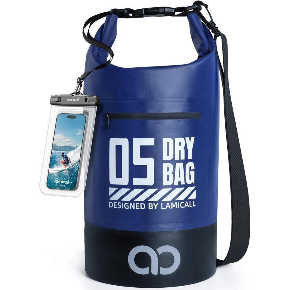 imageLamicall Small Dry Bag Waterproof Bag Durable amp Floating 5L10L20L30L40L Water Proof Bag with Waterproof Phone Pouch Keeps Gear Dry Sack for Kayak Swim Boat Paddle Boarding Hiking FishingNavy Blue