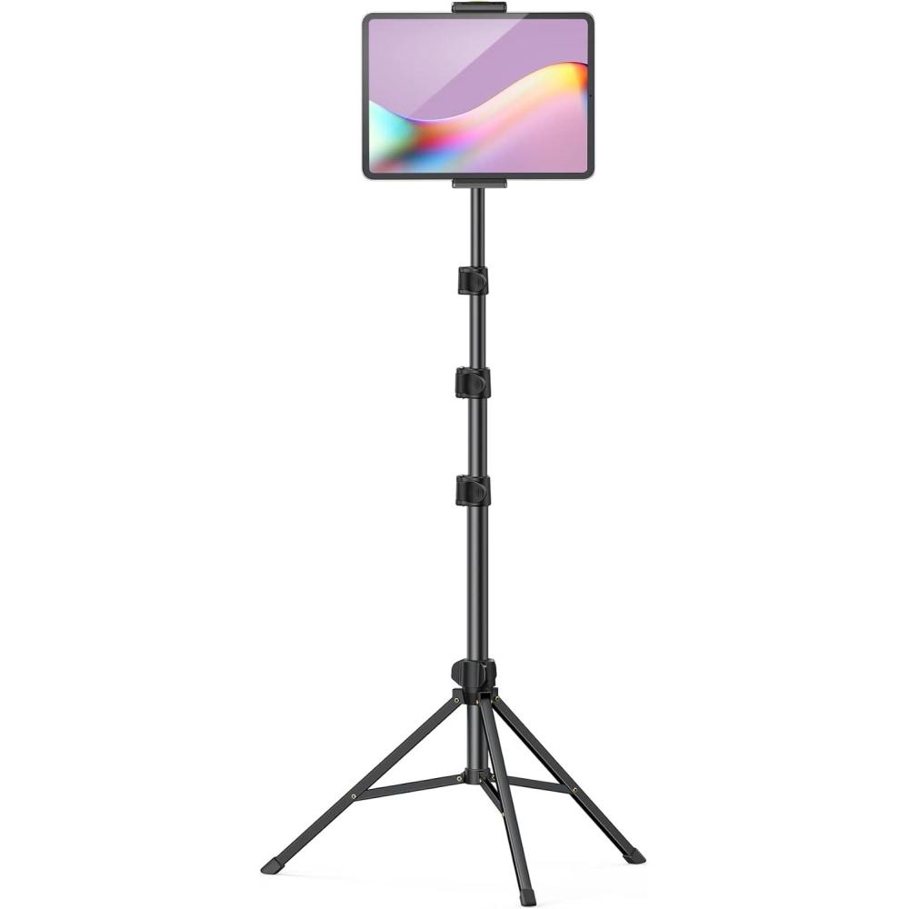 imageLamicall Tablet Stand Tripod Holder 68 Height Adjustable Floor Tablet Mount for Live StreamWatching Compatible with iPad Pro 12911 Mini Air iPhone and 4713 Tablets and Phones Black