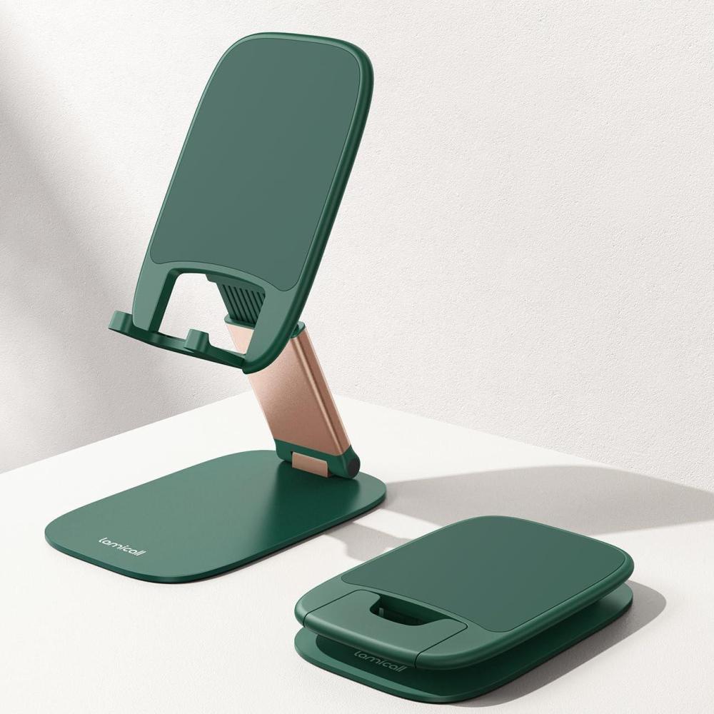 imageLamicall UltraThin Cell Phone Stand for Desk Height Adjustable Foldable Desktop Phone Holder Portable Mobile Stand Office Desk Accessories for iPhone 17 16 15 14 13 Pro Max Air Galaxy S25 S24Green