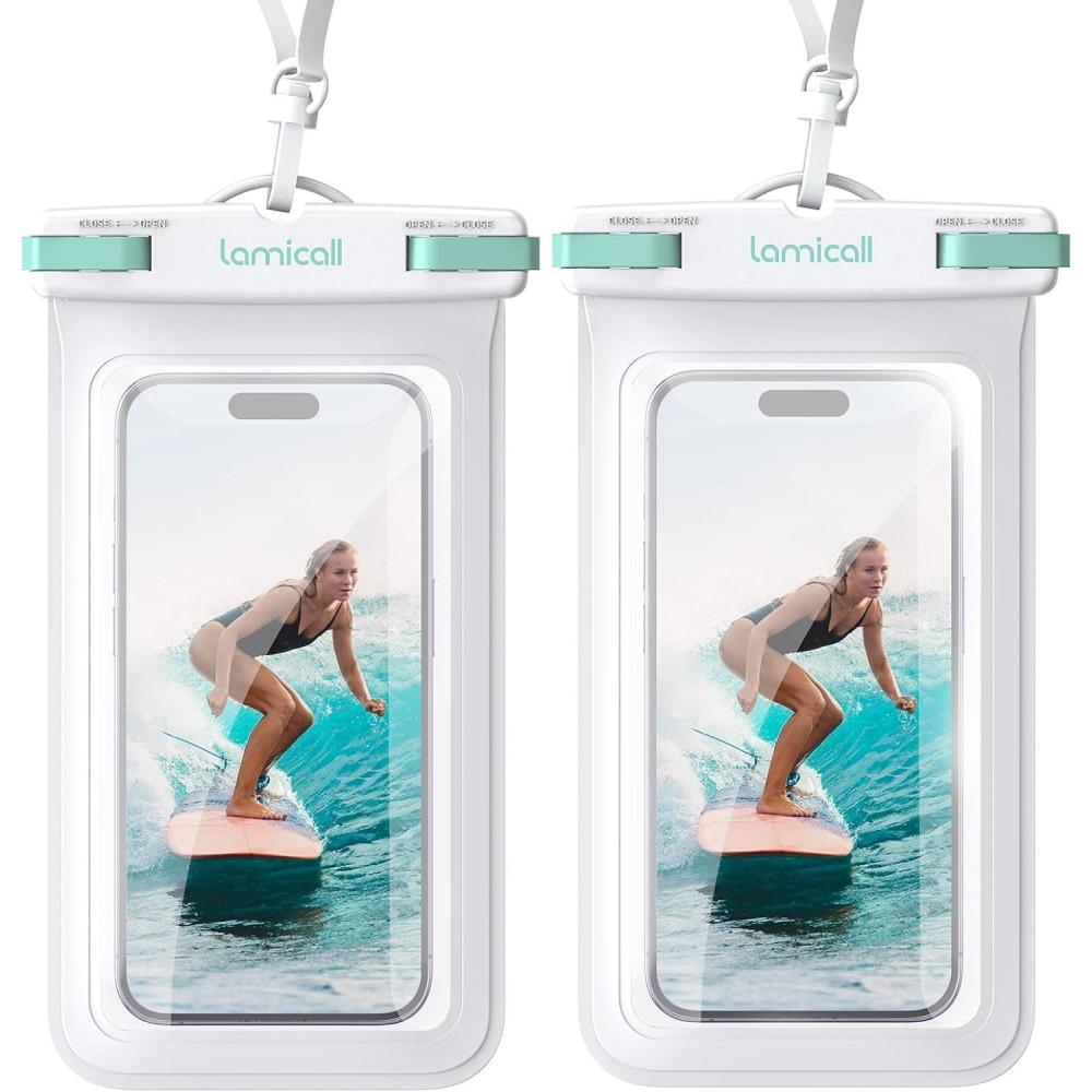 imageLamicall Waterproof Phone Pouch Case 2 PackEasy Lock amp Heavy Duty IPX8 Water Proof Cell Phone Dry Bag for Beach Protector for iPhone 17 16 15 14 13 12 11 Pro Max Plus Air Galaxy S25 S24 47ASky White7
