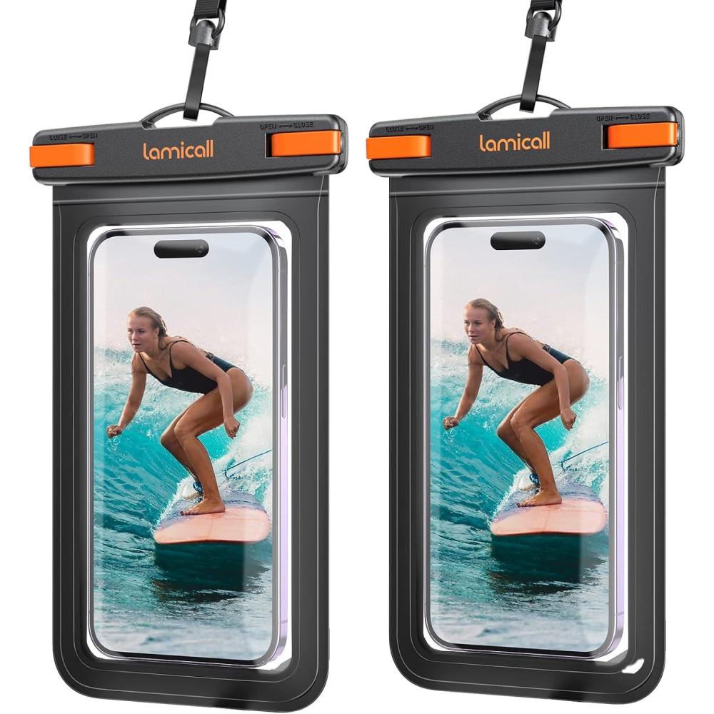 imageLamicall Waterproof Phone Pouch Case 2 PackEasy Lock amp Heavy Duty IPX8 Water Proof Cell Phone Dry Bag for Beach Protector for iPhone 17 16 15 14 13 12 11 Pro Max Plus Air Galaxy S25 S24 47BBlack75