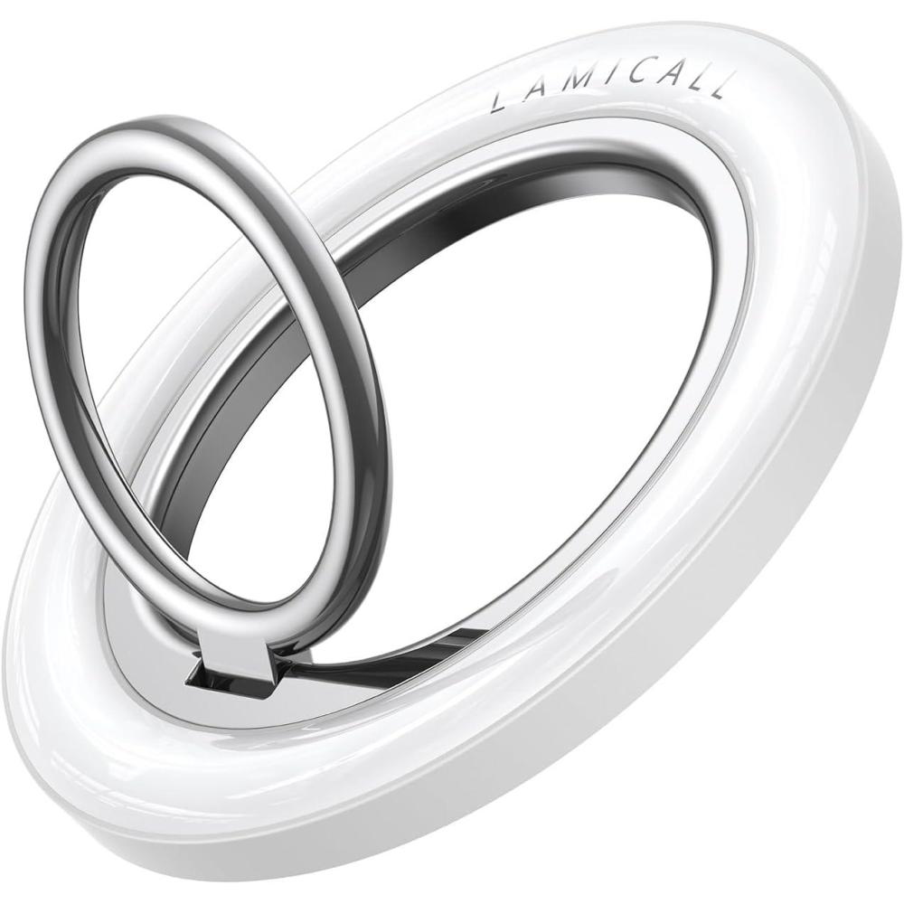 imageLamicall for MagSafe Magnetic Phone Ring Grip 360 Rotating Ring Holder with Smooth Damping Crystal Clear Finger Grip Kickstand Strong Mag Safe Accessories for iPhone 17 Pro Max Air All PhonesCrystal White