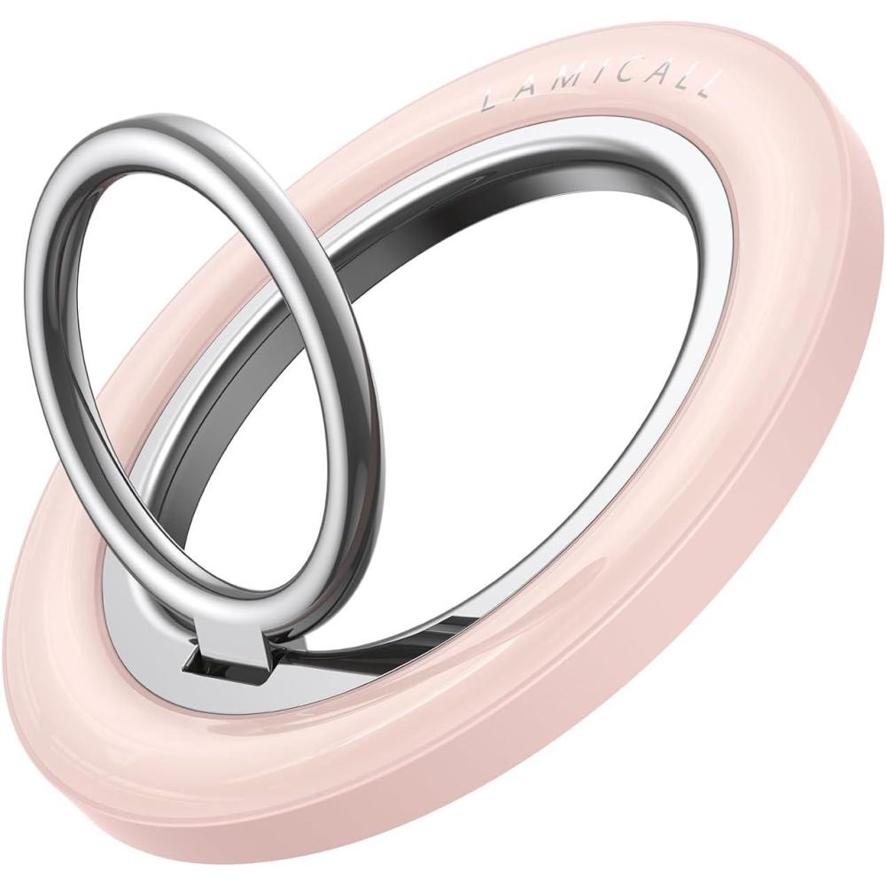 imageLamicall for MagSafe Magnetic Phone Ring Grip 360 Rotating Ring Holder with Smooth Damping Crystal Clear Finger Grip Kickstand Strong Mag Safe Accessories for iPhone 17 Pro Max Air All PhonesCrystal Pink