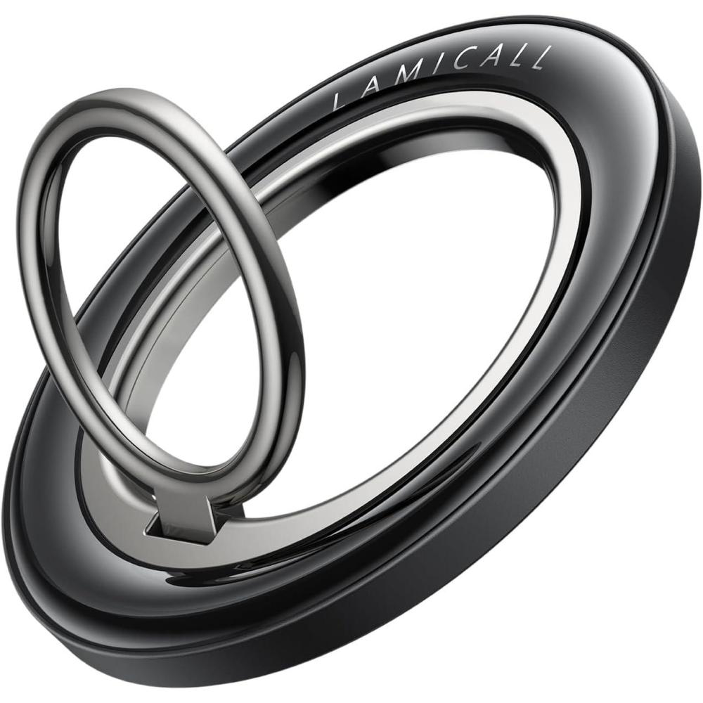 imageLamicall for MagSafe Magnetic Phone Ring Grip 360 Rotating Ring Holder with Smooth Damping Crystal Clear Finger Grip Kickstand Strong Mag Safe Accessories for iPhone 17 Pro Max Air All PhonesCrystal Black