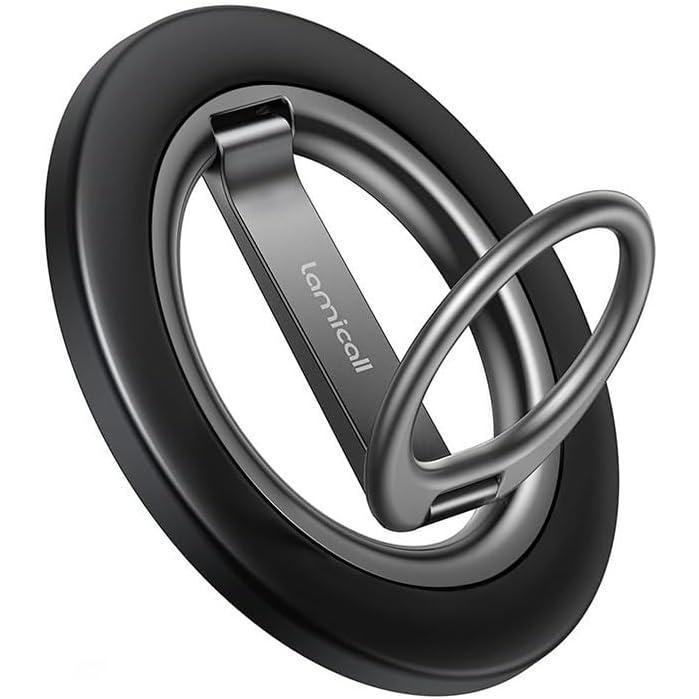 imageLamicall for MagSafe Magnetic Phone Ring Grip  360 Rotation Finger Grip Holder Stand Super Magnet Cell Phone Kickstand Ring Mag Safe Accessories for iPhone 17 16 15 14 13 12 Pro Max Air AndroidsMisty Black