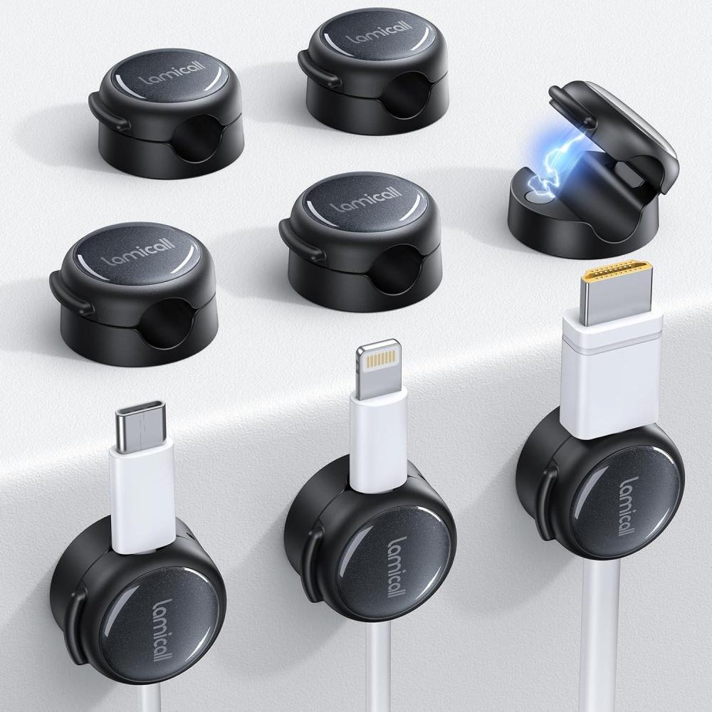 imageMagnetic Cable Clips Cord Organizer Lamicall 8Pack CrystalClear amp Silver Shine Cable Management Holder for Phone Charging Cord Strong Adhesive for Nightstand Home Office Desk Decor AccessoriesMisty Black