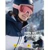 Lamicall Ski Goggles with 3X Anti-Fog – 100% UV Protection, OTG Design for Skiing, Snowboard, Snowmobile, Men, Women(White Frame – Pink Lens)