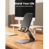 Lamicall Ultra-Thin Cell Phone Stand for Desk – [Height Adjustable] Foldable Desktop Phone Holder, Portable Mobile Stand, Office Desk Accessories for iPhone 17 16 15 14 13 Pro Max Air, Galaxy S25, S24(A-Black)
