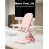 Lamicall Ultra-Thin Cell Phone Stand for Desk – [Height Adjustable] Foldable Desktop Phone Holder, Portable Mobile Stand, Office Desk Accessories for iPhone 17 16 15 14 13 Pro Max Air, Galaxy S25, S24(C-Pink)