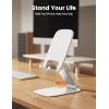 Lamicall Ultra-Thin Cell Phone Stand for Desk – [Height Adjustable] Foldable Desktop Phone Holder, Portable Mobile Stand, Office Desk Accessories for iPhone 17 16 15 14 13 Pro Max Air, Galaxy S25, S24(B-White)