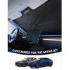 Tesla Model 3/Y Windshield Sunshade – 2025 Upgrade Foldable Sunshade Umbrella, 5-Layer UV Block, 10-Rib Frame, Fits Tesla Model 3/Y (2017-2025) Interior Sun Protection, Tesla Accessories