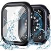 [2 Pack] Lamicall Waterproof Case for Apple Watch Series 8 41mm, Series 7 41 mm – Water Proof Apple Watch Face Cover, 9H HD Tempered Glass Screen Protector + Full Protective Bumper for iWatch/Black