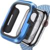 Lamicall Aluminum Rugged Screen Protector Case Armor Designed for Apple Watch 45mm/44mm, Bumper Metal Watch Case, Protective Armor Cover [No Screen Protector] Blue 9H Tempered Glass