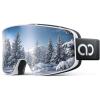 Lamicall Ski Goggles with 3X Anti-Fog – 100% UV Protection, OTG Design for Skiing, Snowboard, Snowmobile, Men, Women(White Frame – Silver Lens)