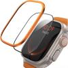 Lamicall for Apple Watch Ultra Screen Protector – Titanium Bumper Frame Case Cover, 2Pack Tempered Glass Film [Sensitive Touch] for iWatch Ultra 49mm, Orange