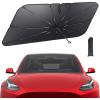Tesla Model 3/Y Windshield Sunshade – 2025 Upgrade Foldable Sunshade Umbrella, 5-Layer UV Block, 10-Rib Frame, Fits Tesla Model 3/Y (2017-2025) Interior Sun Protection, Tesla Accessories