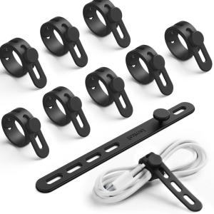 10Pack Silicone Cable Ties Cord Organizer Wrap – Lamicall Durable Reusable Wire Management with Lock Buckle, Elastic Charger Cable Strap Ties, Electrical Cord Keeper for Travel, Home Accessories(Classic Black)