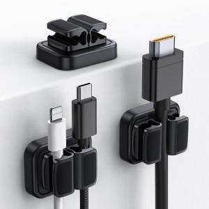 3-in-1 Cord Organizer Spring Clip Holder – Lamicall Small Desk Cable Organizer Clips, Adhesive Adjustable Wire Holder for Phone Charging Cord, Cable Management, Office Desk Accessories, White, 3Pcs(Black)