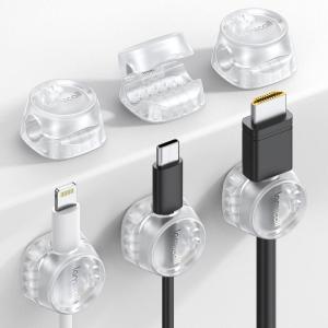 6Pack Cord Organizer, Office Desk Accessories – Lamicall Clear Cable Management Clips, Home Workspace Chritsmas Organization Accessories, Nightstand Desk Decor, Dorm Room Desktop Gadget Essentials(Transparent)