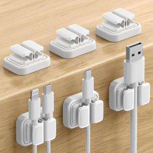 8Pack Cord Organizer [1s Lock] Spring Cable Management Clips – Lamicall Desk Cord Holder, Adhesive Cute Round Cable Clip, Phone Charger Wire Organizer Keeper for Nightstand Car Office Accessory, White(6Pack – 3Slot)