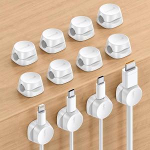 8Pack Cord Organizer [1s Lock] Spring Cable Management Clips – Lamicall Desk Cord Holder, Adhesive Cute Round Cable Clip, Phone Charger Wire Organizer Keeper for Nightstand Car Office Accessory, White(12Pack)