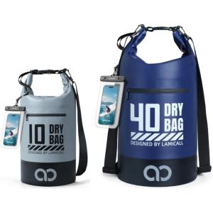 Lamicall 10L & 40L Dry Bag Waterproof Backpack – [Zippered Pocket] Roll Top Waterproof Bag Navy Blue & Lemon Yellow